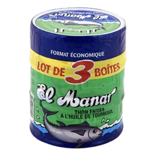 Thon entier à l'huile de tournesol EL MANAR la boite de 3 x 160 g