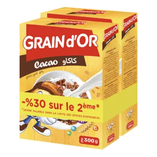 Céréales de blé cacao GRAIN D'OR lot de 2 x 300 g