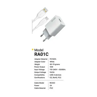 Revo Chargeur secteur RA01C – 2 A + câble USB-C