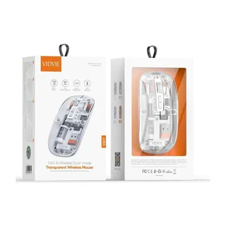 VIDVIE Souris sans fil transparente KB07 – 2,4 GHz + Bluetooth
