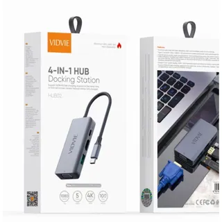 VIDVIE Hub USB-C 4-en-1 HUB02 – HDMI 4K / VGA / USB 3.0 / PD