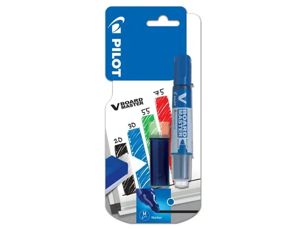 Marqueur pour tableau blanc Pilot V Board Master et recharge, pointe ronde de 6 mm, bleu