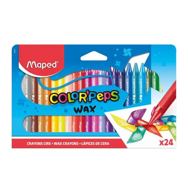 Maped - Crayon de Cire Color'Peps Wax, Étui Carton de 24