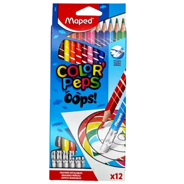 12 crayons de couleur effaçables MAPED Color'Peps Oops embout gomme