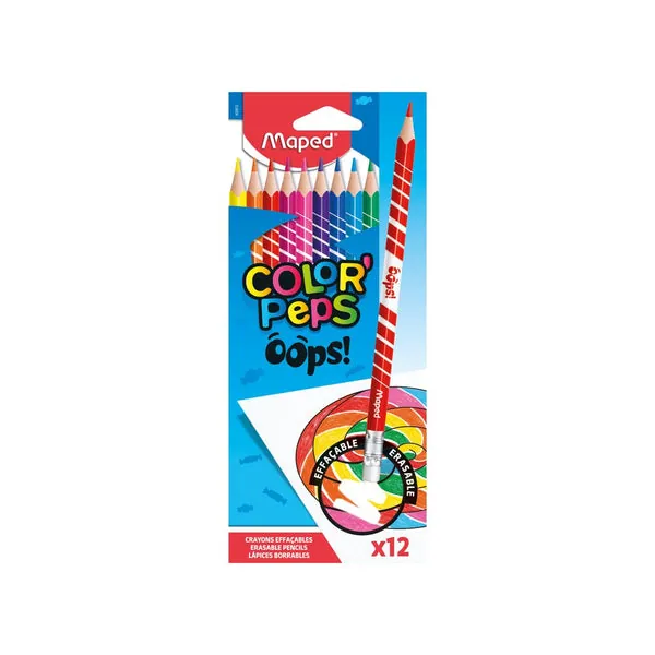 Crayons de Couleur Effaçables OOPS Maped - Boîte de 12
