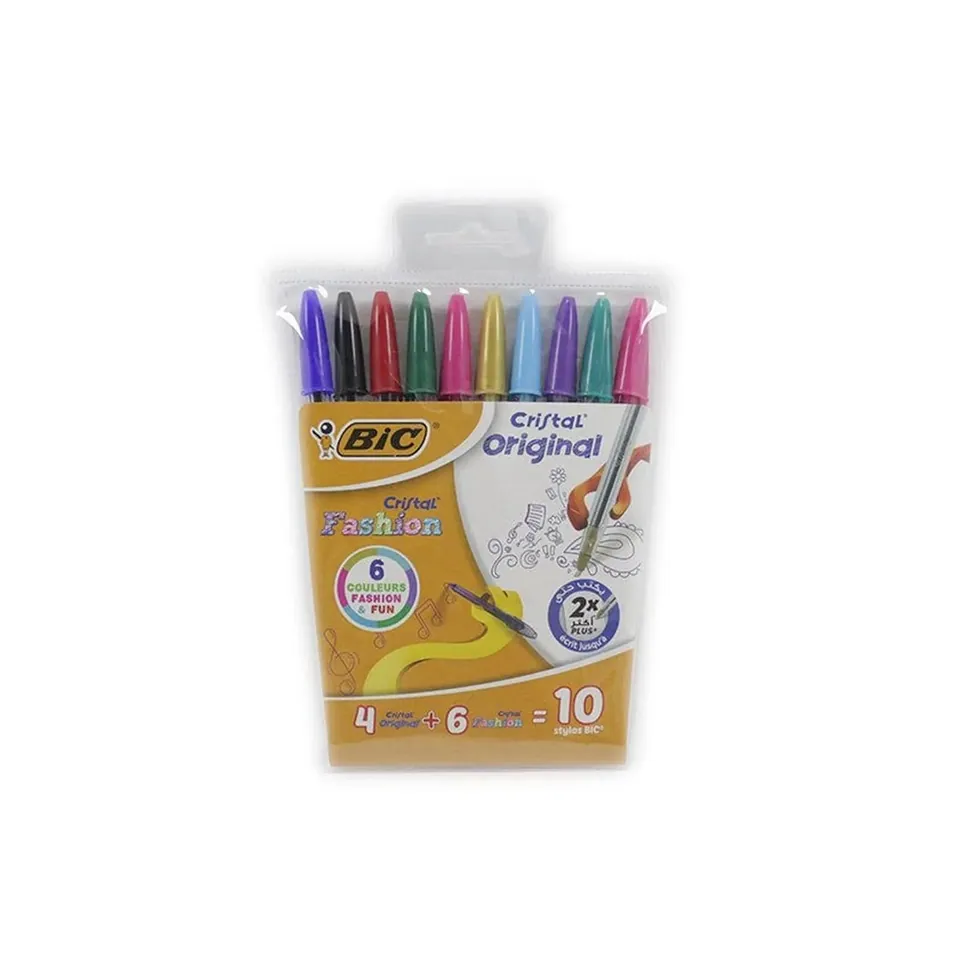 BIC Cristal — Pochette de 10 stylos, 4 Medium + 6 Fashion