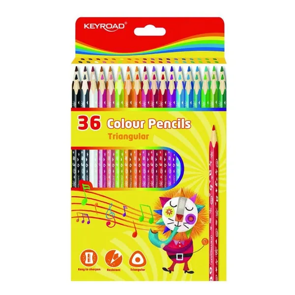 KEYROAD 36pcs 7" triangle wooden color pencil/box, 3.0mm lead, super quality,