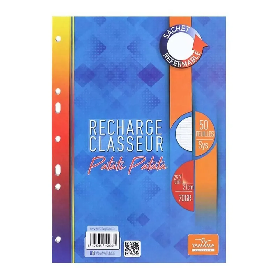 Yamama — Recharge pour classeur, 50 feuilles A4, 70 g/m²