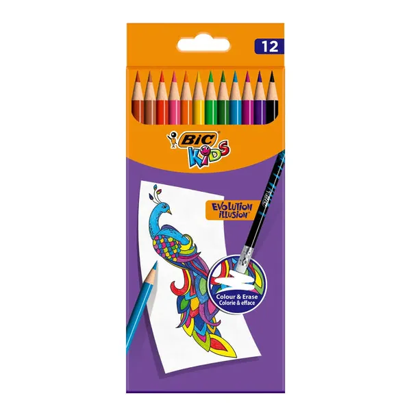 Crayons de Couleur Effaçables BIC Kids Evolution Illusion 12 Couleurs