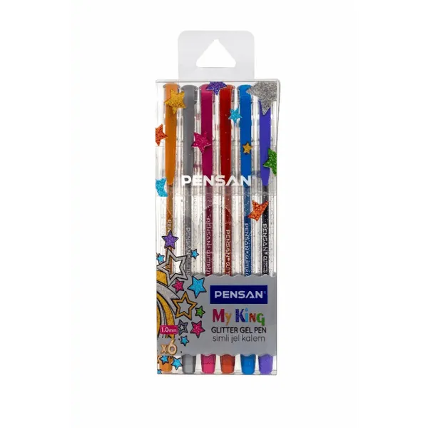 POCHETTE 6 STYLO GEL GLITTER ARGENTÉ MYKING PENSAN