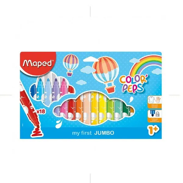 Pochette 18 Feutres Jumbo Maped - Prise en Main Facile