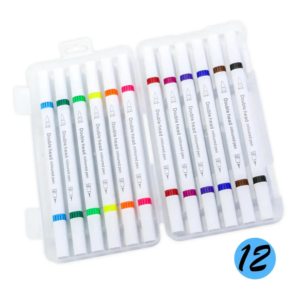 PenSchool Dual Tip — Coffret de 12 feutres double pointe, 0,4 et 2,5 mm