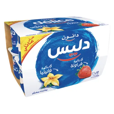 Yaourt aromatisé Vanille-Fraise DELICE DANONE 12 x 110 g