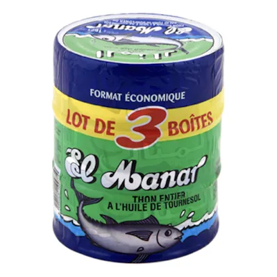 Thon entier à l'huile de tournesol EL MANAR la boite de 3 x 160 g
