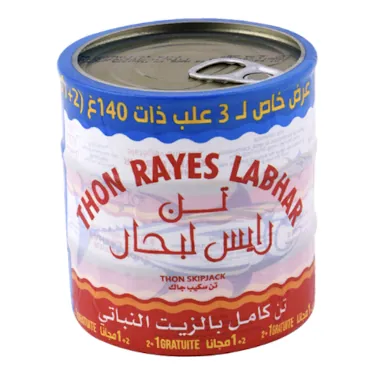 Thon entier À l'huile végétale RAYES LABHAR Lot de 3 x 140 g