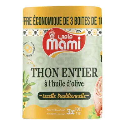 Thon entier Huile d'olive MAMI Lot de 3 x 160 g