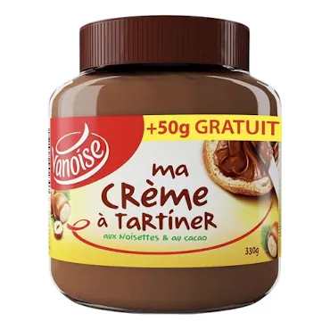 Crème à tartiner chocolat noisette VANOISE 330 g + 50 g gratuit