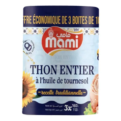 Thon entier Huile de tournesol MAMI Lot de 3 x 160 g
