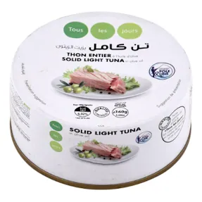 Thon entier à l'huile d'olive TOUS LES JOURS le paquet de 160 g