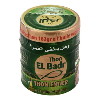 Thon entier à l'huile végétale EL BADR la boite de 3 x 162 g