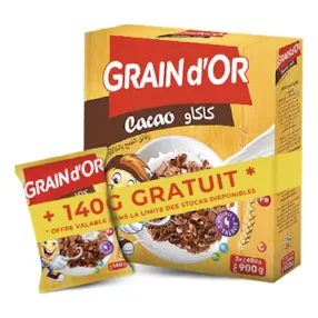 Céréales de blé cacao GRAIN D'OR 900 g + sachet 140 g