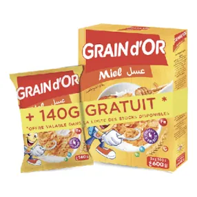 Céréales de blé miel GRAIN D'OR 600 g + sachet 140 g