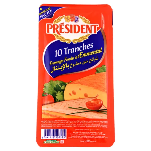 Fromage fondu à l'emmental PRESIDENT 10 Tranches