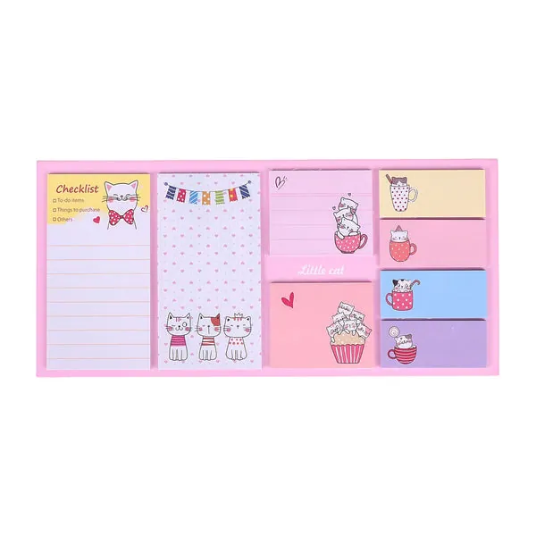 Set de Blocs-Notes Autocollants Fantaisie — HZ-1293 (4 modèles kawaii)