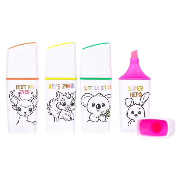 Cool School - Lot de 4 Surligneurs Mini Fluo Design Animal