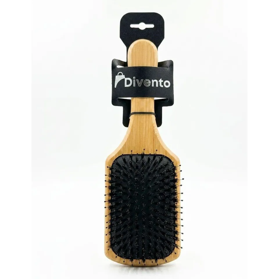 Brosse Pro Pneumatique Plate en Bambou avec Poils de Sanglier