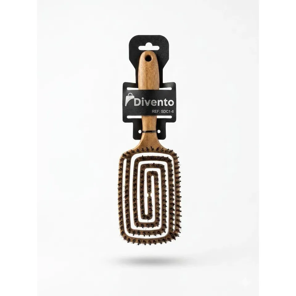 Brosse a Cheveux Poils de Sanglier Spirale Regtangulaire Bambou