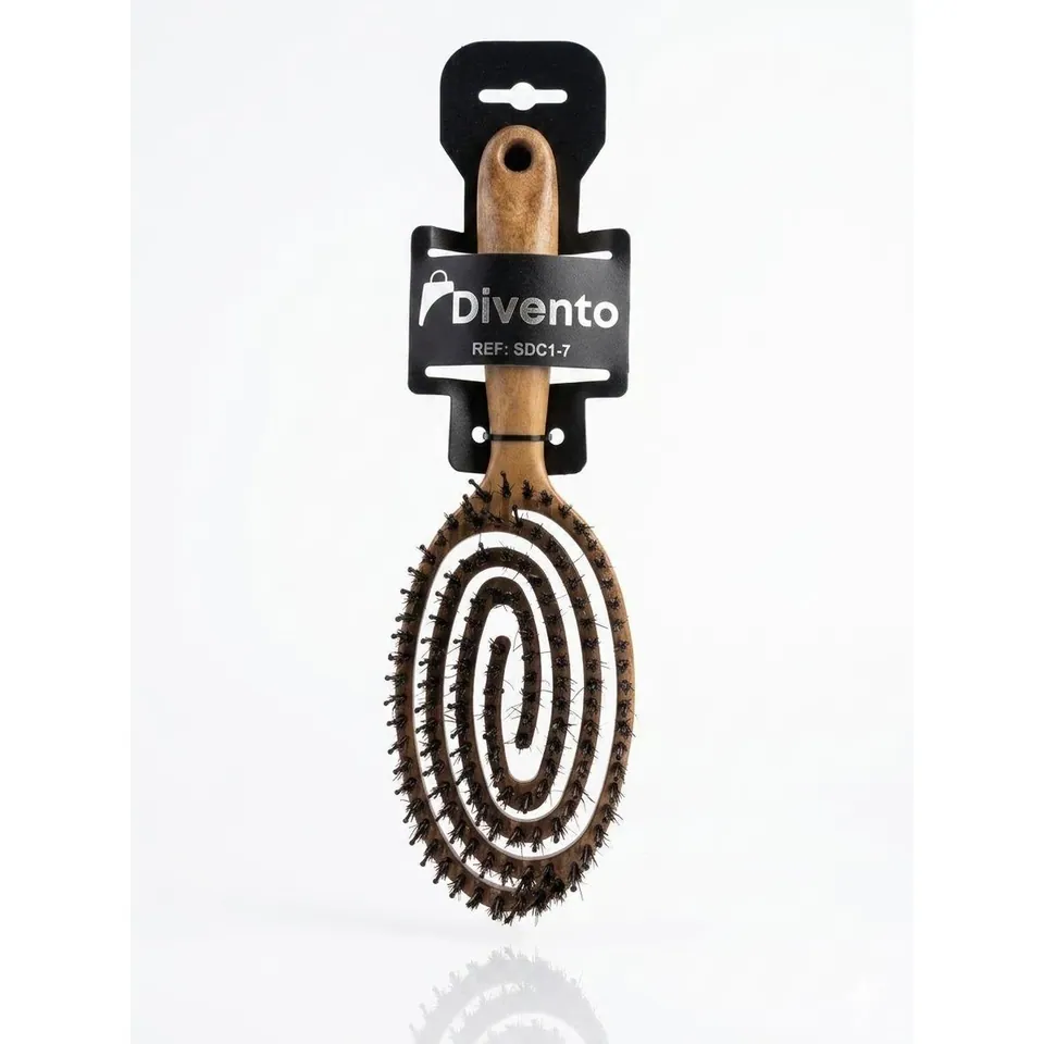 Brosse a Cheveux Poils de Sanglier Spirale Ovale Bambou