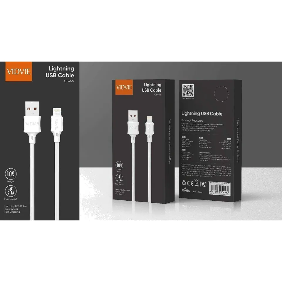 VIDVIE Câble USB-A vers Lightning CB456i – 2,1 A – 1 m