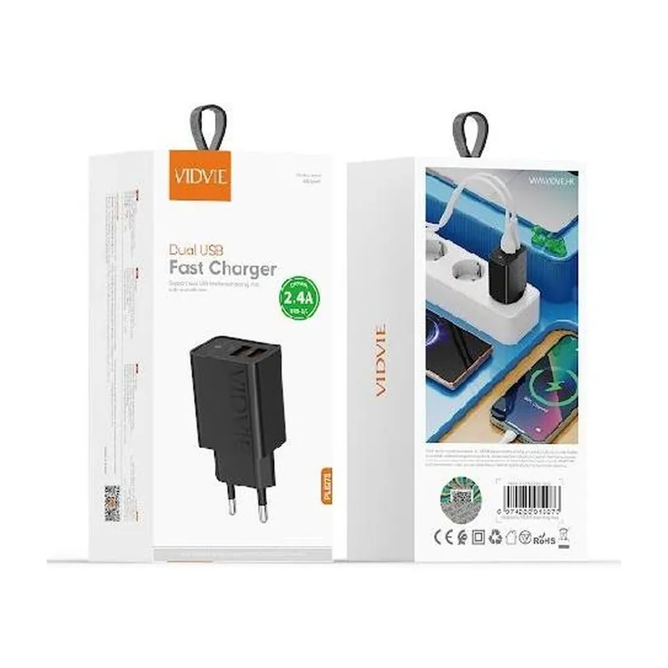 VIDVIE Chargeur secteur 2 ports USB PLE275 – 2,4 A