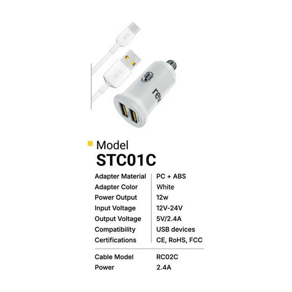 Revo Chargeur allume-cigare STC01C – 12 W + câble USB-C