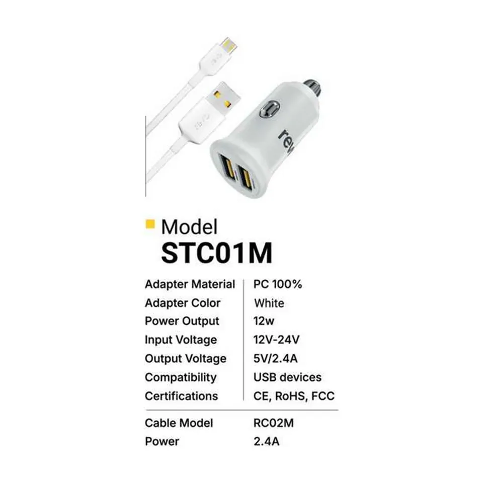 Revo Chargeur allume-cigare STC01M – 12 W + câble Micro-USB