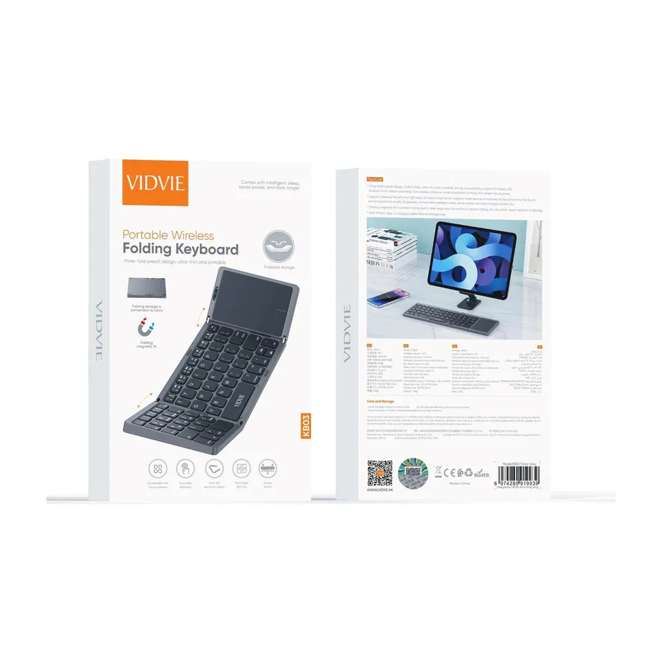 VIDVIE Clavier Bluetooth pliable avec pavé tactile KB03