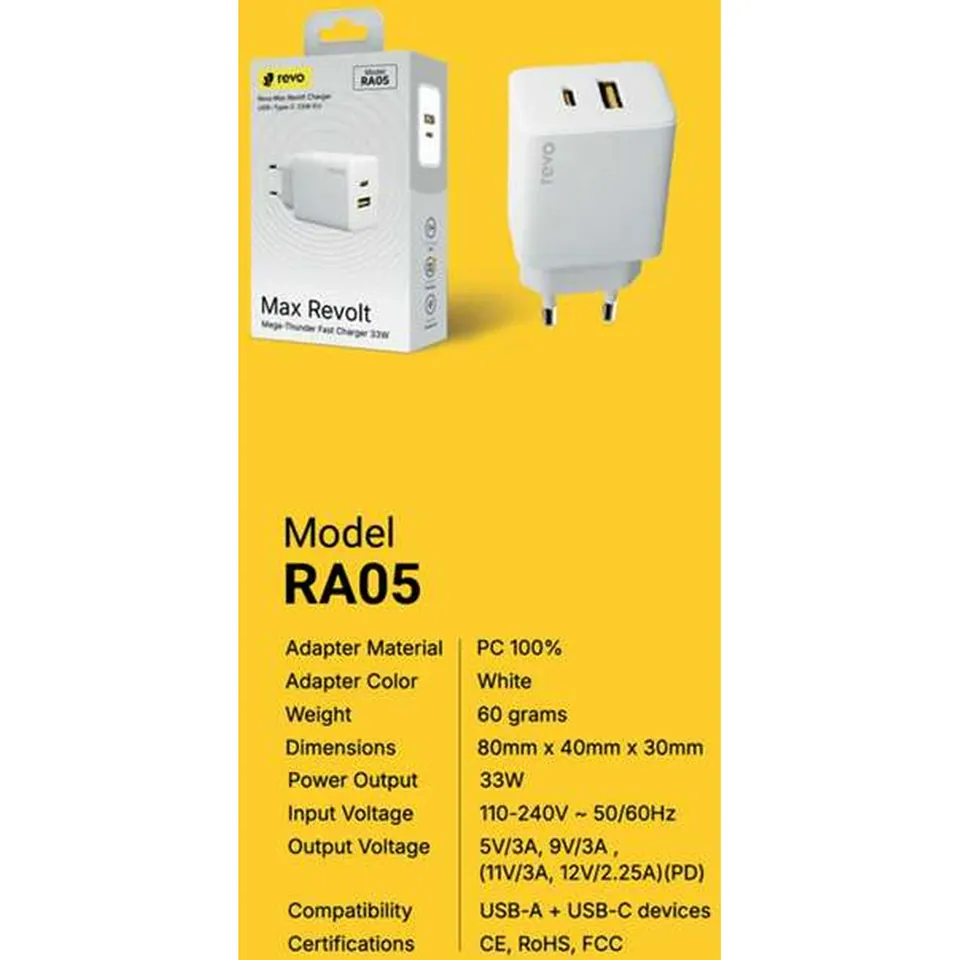 Revo Chargeur secteur RA05 – PD 33 W