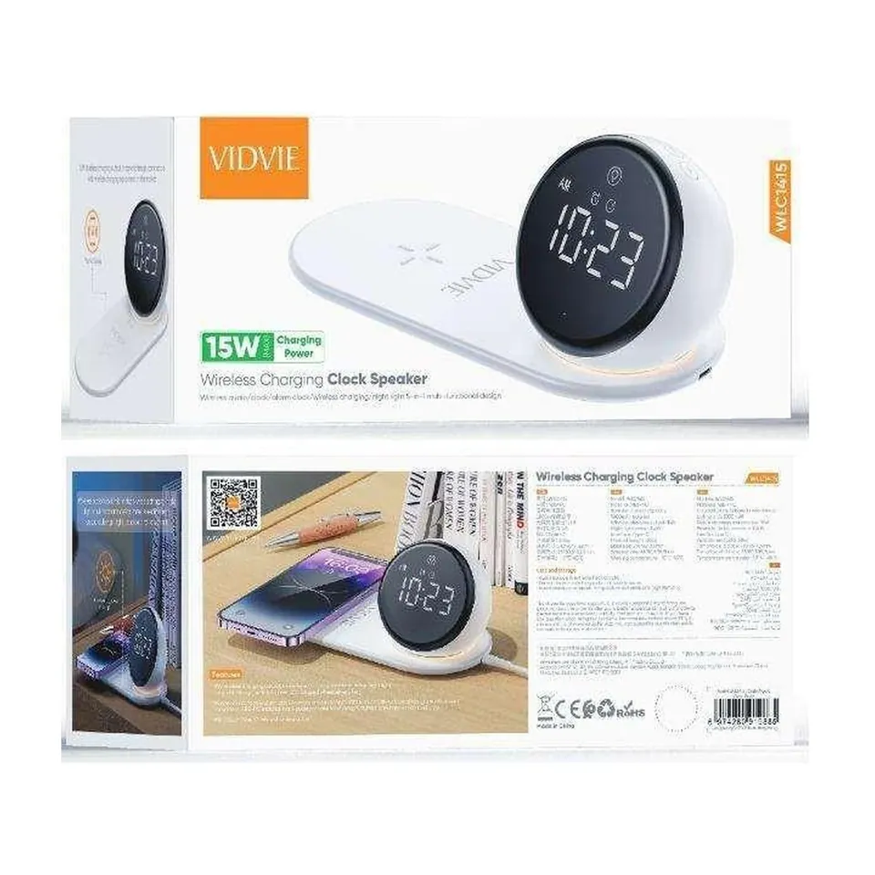 VIDVIE Horloge enceinte Bluetooth avec chargeur sans fil WLC1415 – 15 W