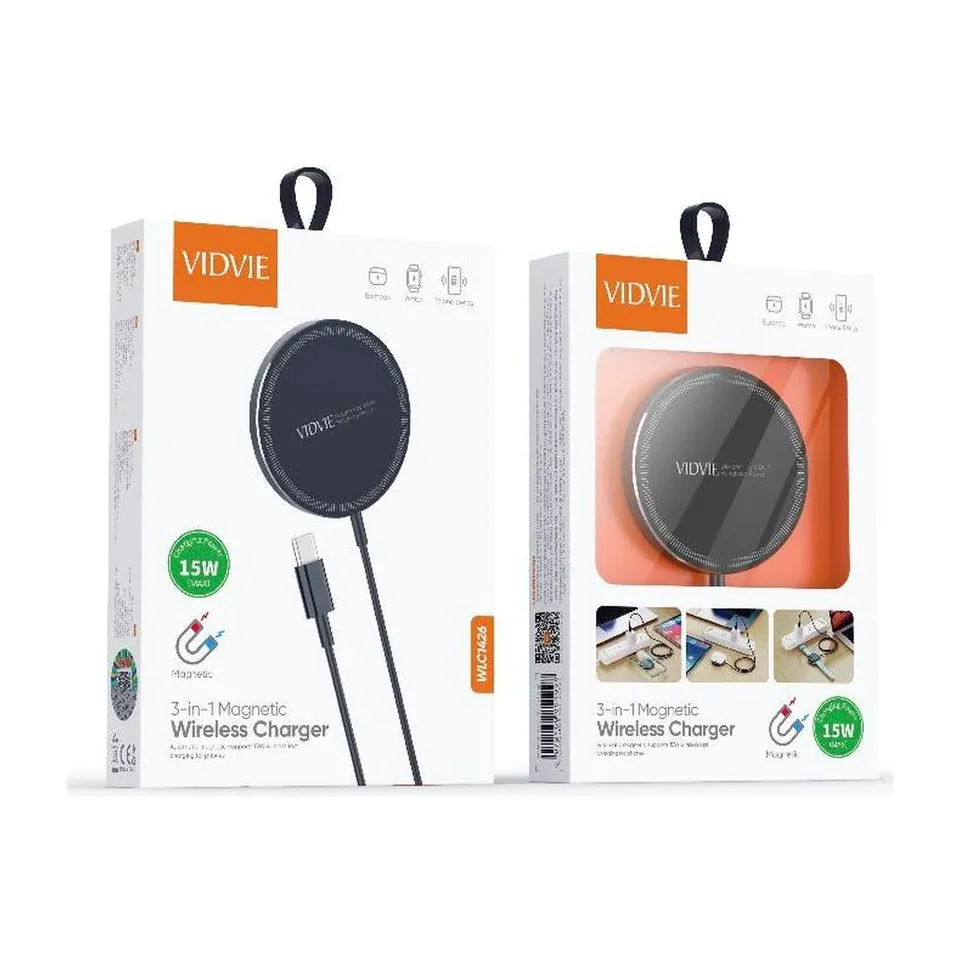 VIDVIE Chargeur sans fil magnétique 3-en-1 WLC1426 – 15 W