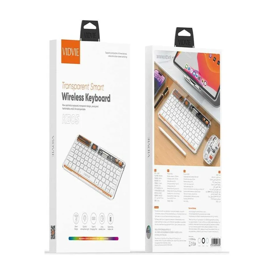 VIDVIE Clavier sans fil transparent KB05 – Bluetooth, 78 touches