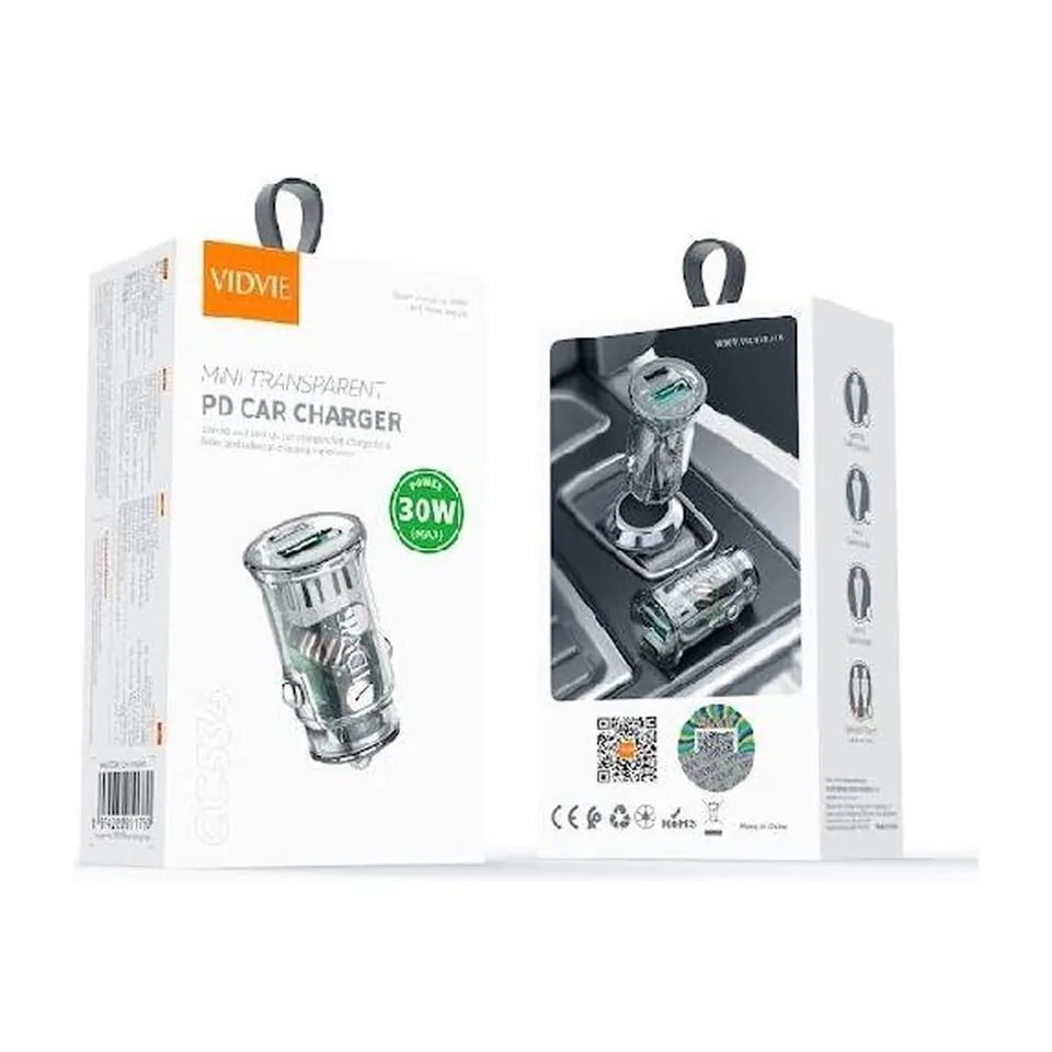 VIDVIE Chargeur allume-cigare CC534 – 30 W + câble USB-C vers Lightning