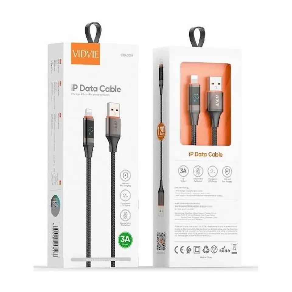 VIDVIE Câble USB-A vers Lightning CB4036 – 3 A – 1,2 m