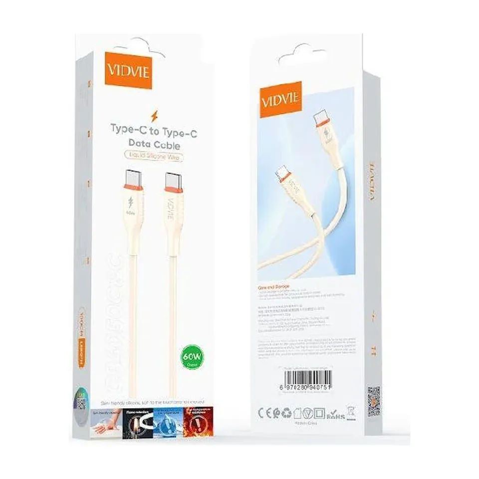VIDVIE Câble USB-C vers USB-C CB4050 – PD 60 W – silicone