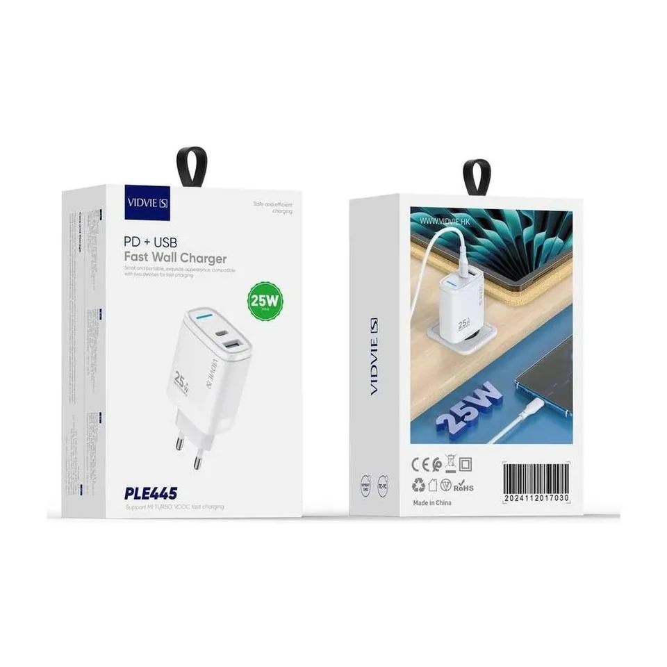 VIDVIE Chargeur secteur USB-C + USB-A PLE445 – PD 25 W